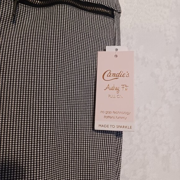 CANDIES Audrey Pullon Houndstooth Black White Stretch No Gap Flattening Pants - Picture 6 of 9